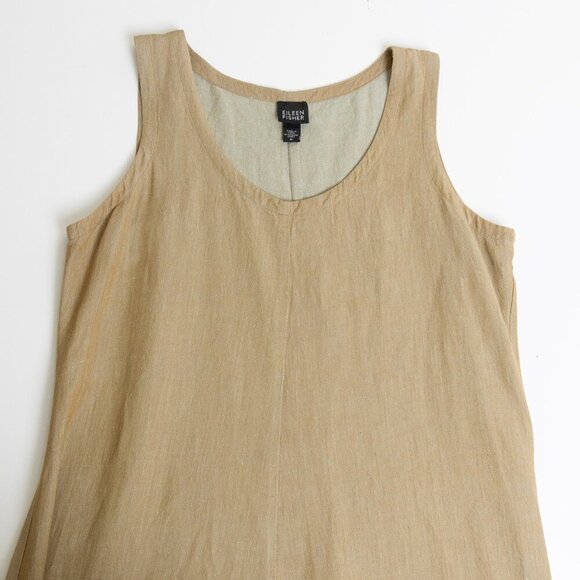 EILEEN FISHER Linen Blend Dress Midi Tank Sundress Pullover Khaki Lagenlook - Picture 11 of 11
